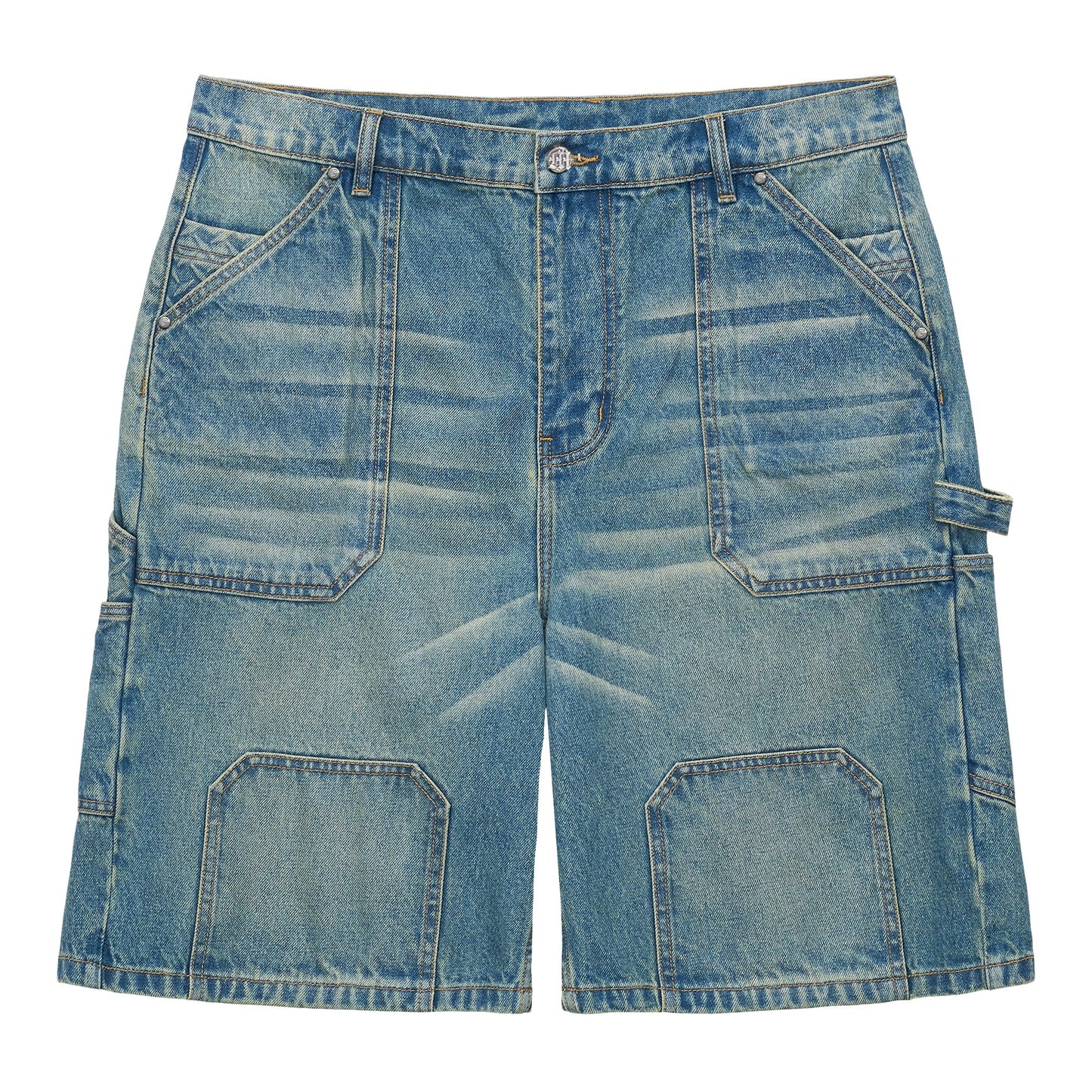 Menace Steel Embossed Blue Denim Carpenter Shorts