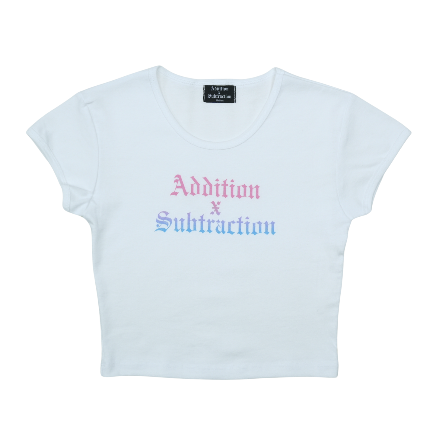 Addition By Subtraction Ladies White Baby Tee