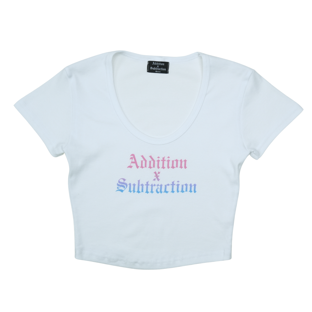 Addition By Subtraction Ladies White Scoop Tee