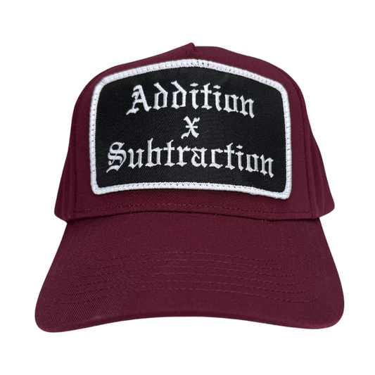 Addition by Subtraction Burgundy Patch Hat