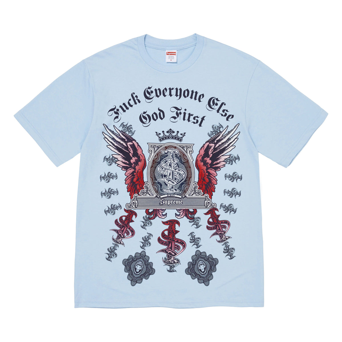 Supreme Money powder blue T-shirt, front view