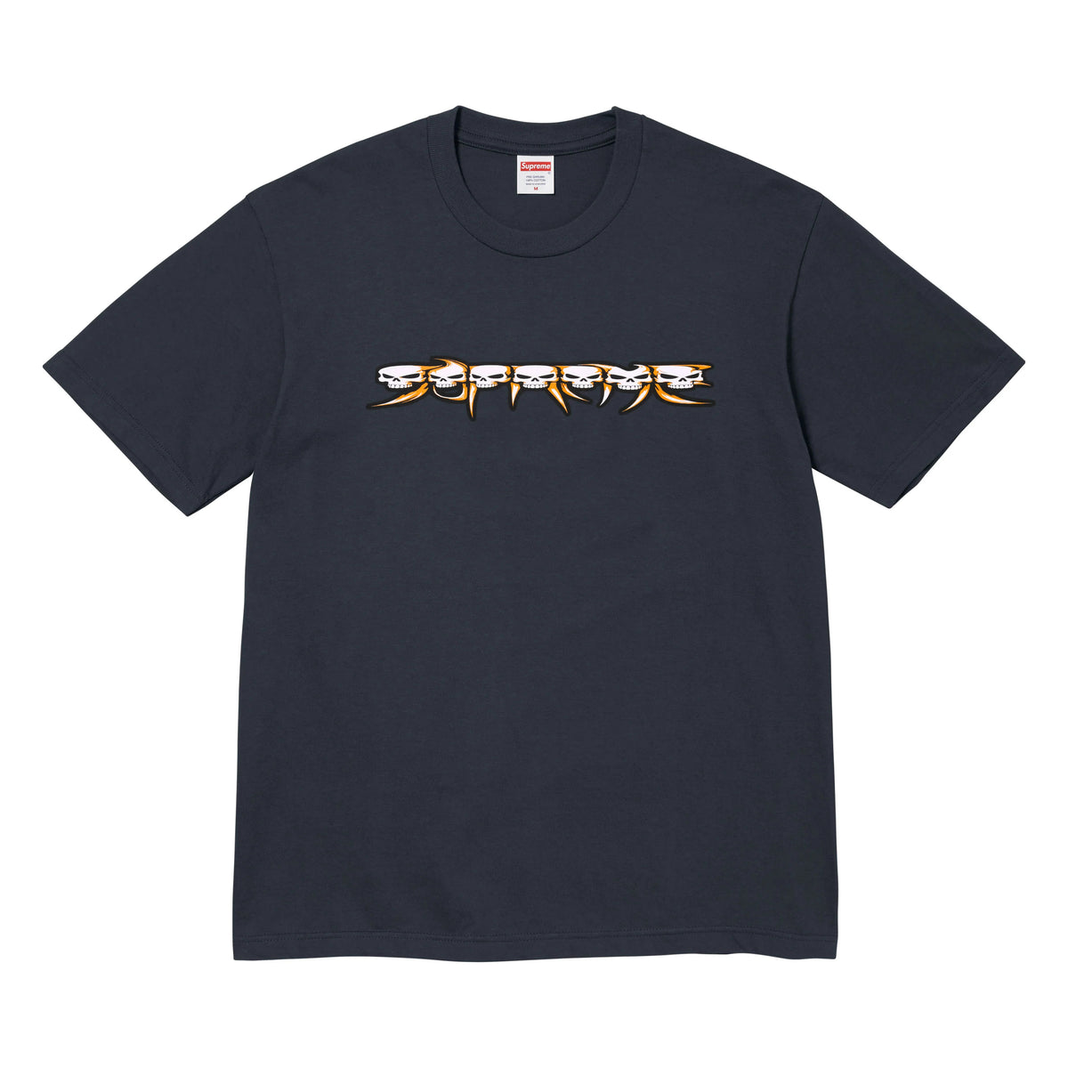 Supreme Skulls Spellout navy T-shirt, front view