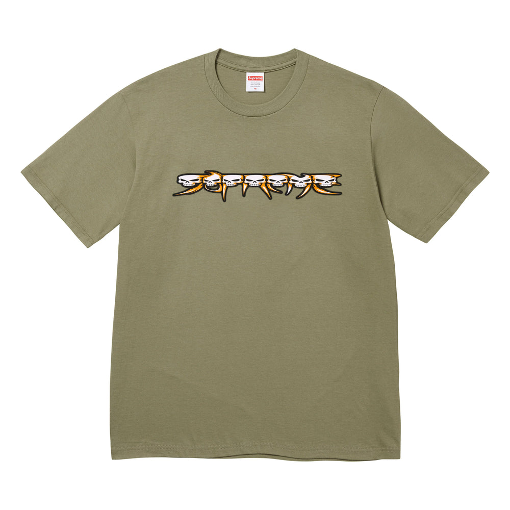 Supreme Skulls Spellout light olive T-shirt, front view
