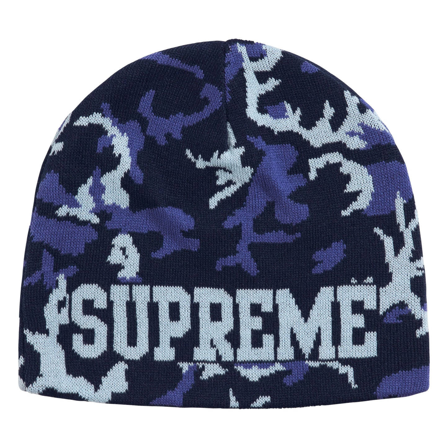 Supreme Reversible Camo navy beanie, detail view