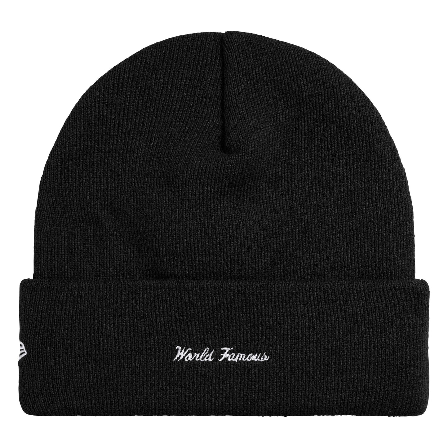 Supreme New Era Action black beanie, back view