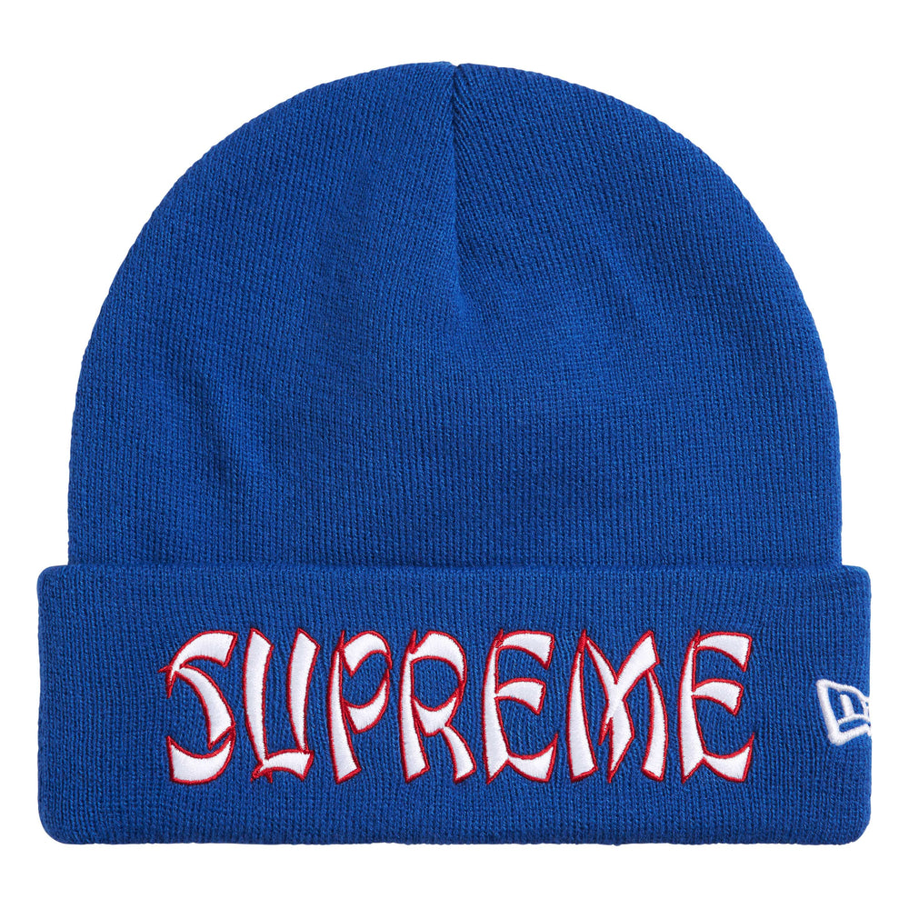 Supreme New Era Action royal beanie, front view