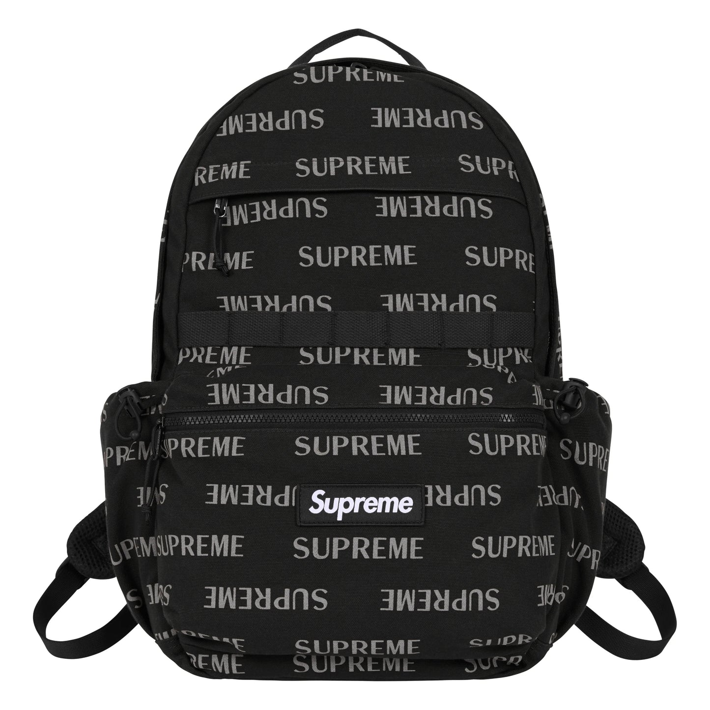 Supreme black backpack, front view