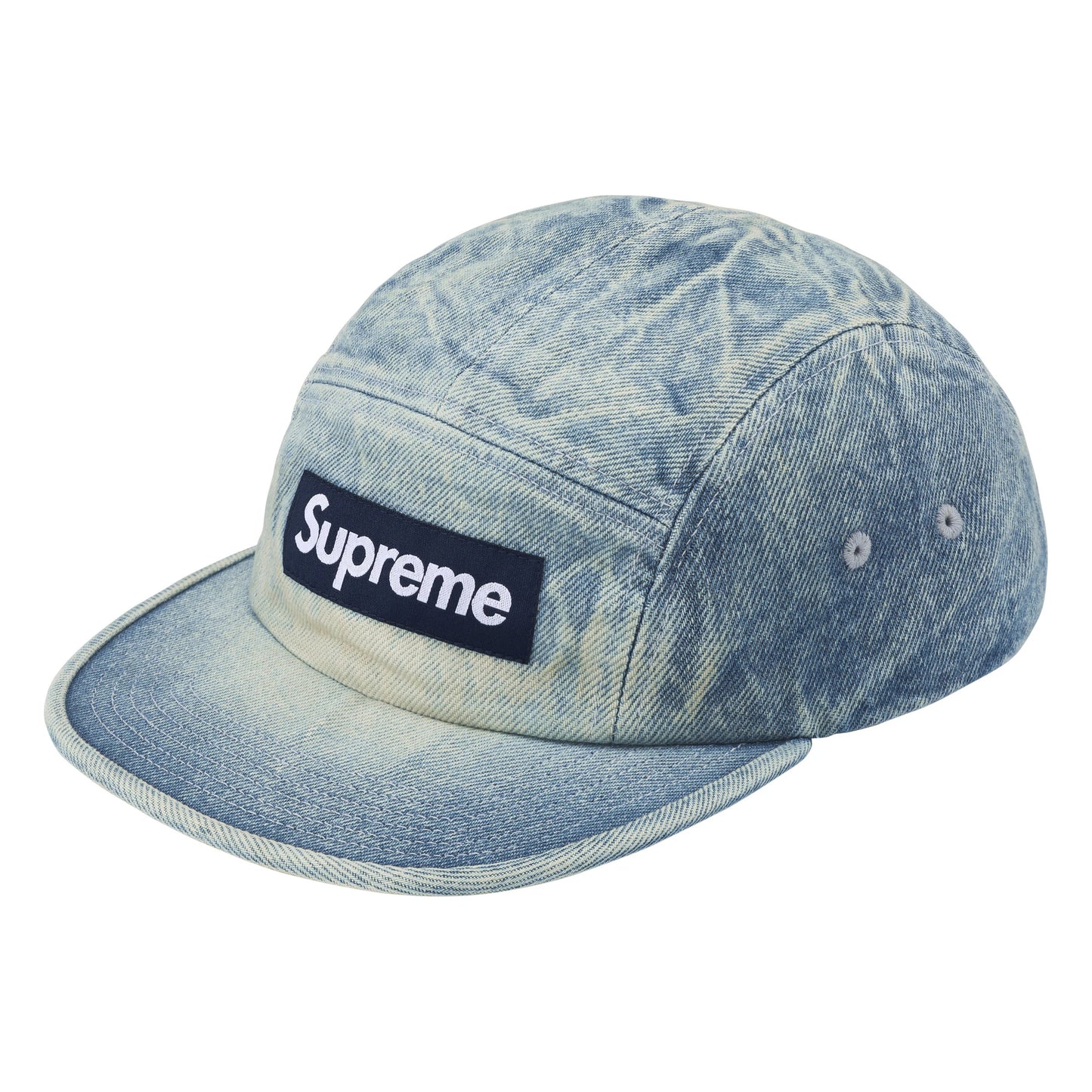 Supreme Washed Chino Twill denim camp cap, front view