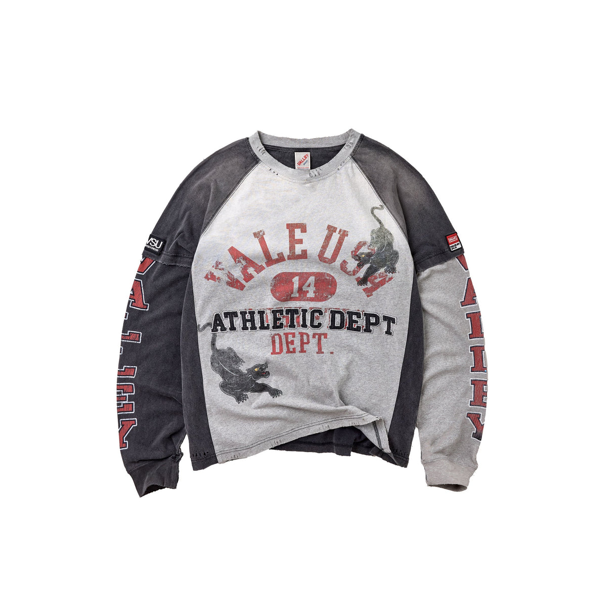 Vale Varsity grey long sleeve shirt, front view