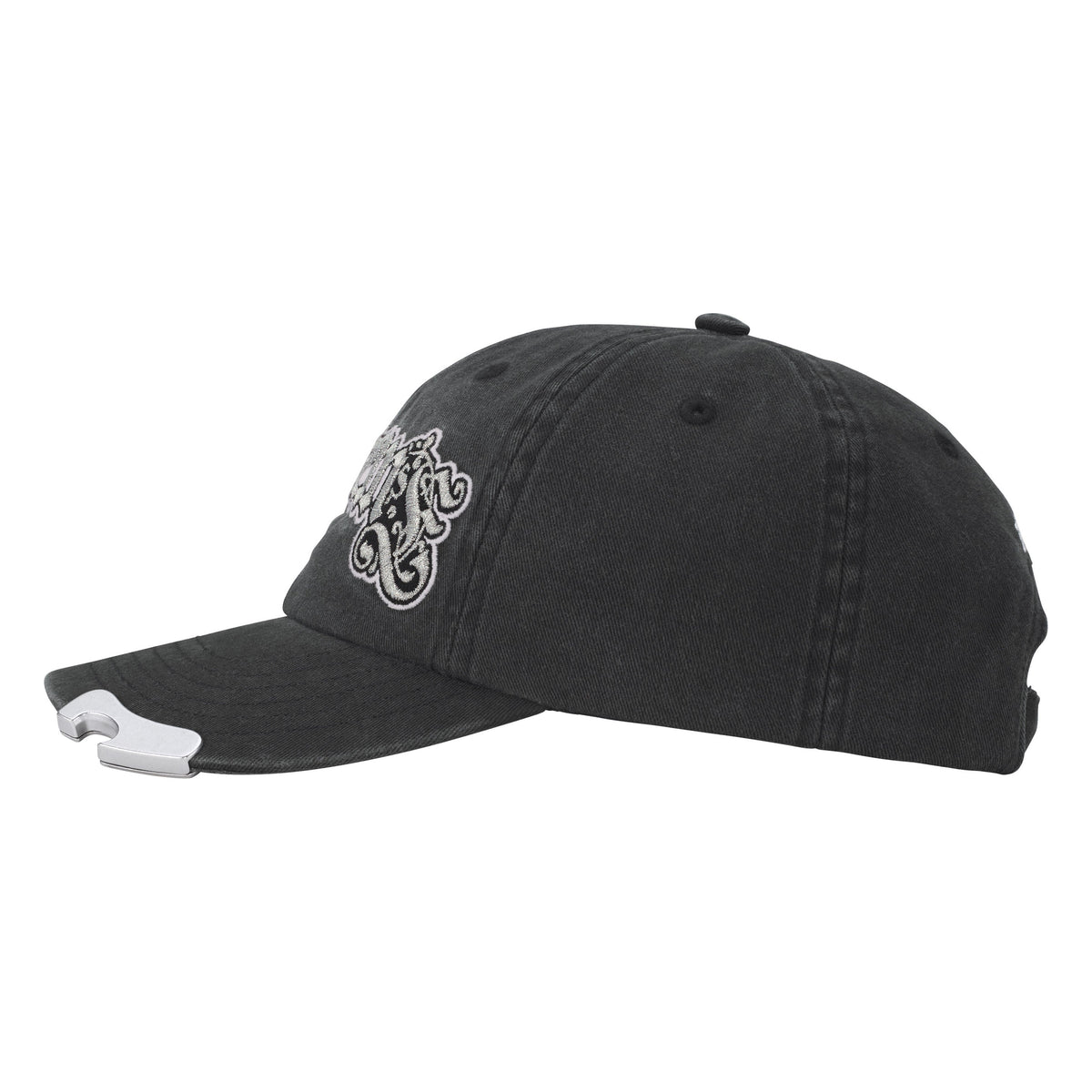 Supreme Bottle Opener black 6-panel cap, side view