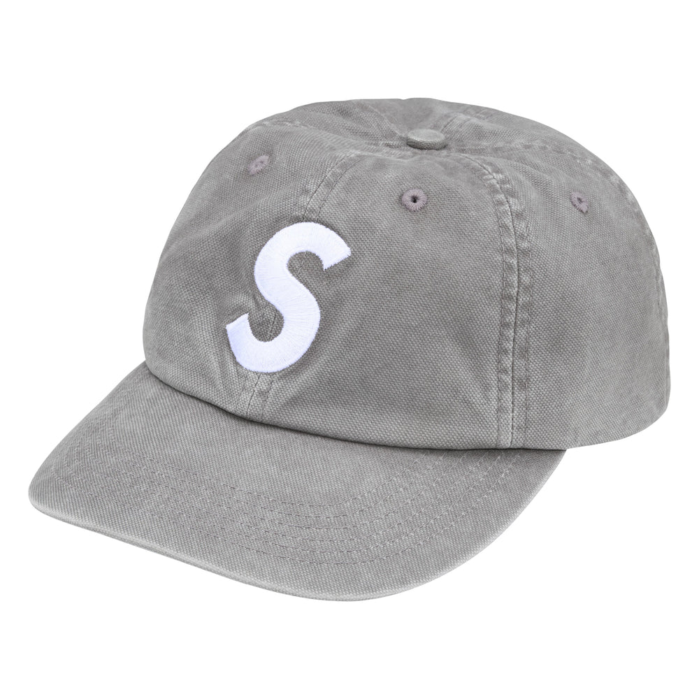 Supreme Washed Canvas S Logo grey 6-panel cap, front view