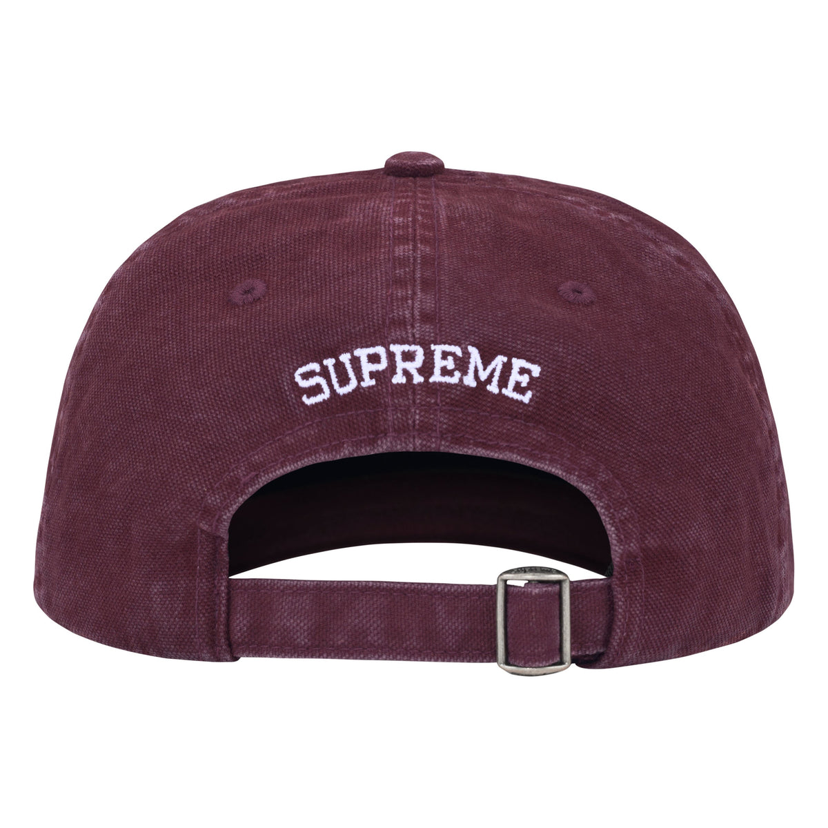 Supreme Washed Canvas S Logo plum 6-panel cap, back view