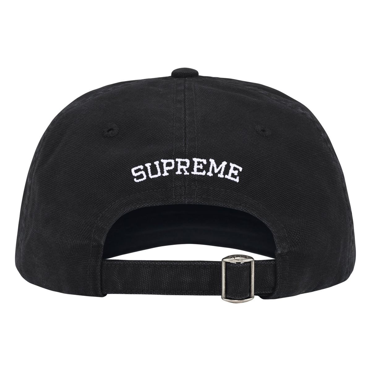 Supreme Washed Canvas S Logo black 6-panel cap, back view