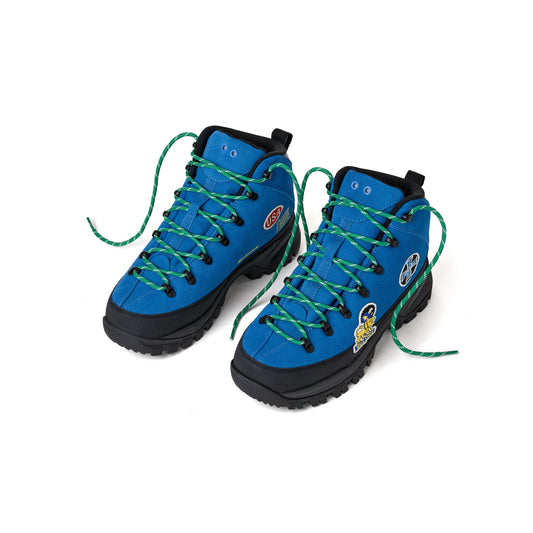 Vale Oasis blue hiking boots, angled view