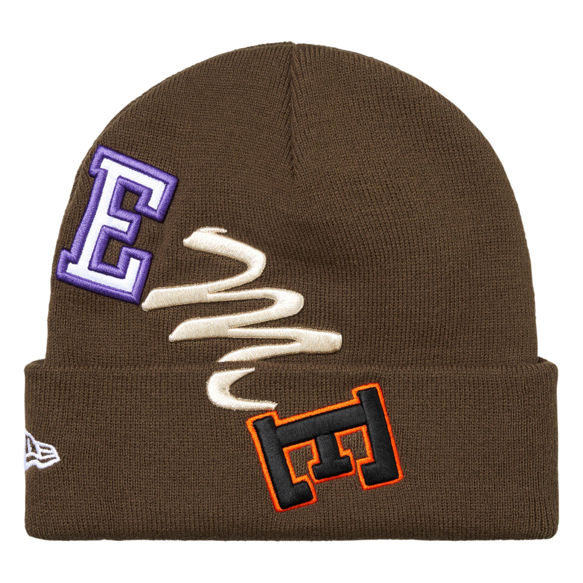Supreme New Era Arc brown beanie, back view
