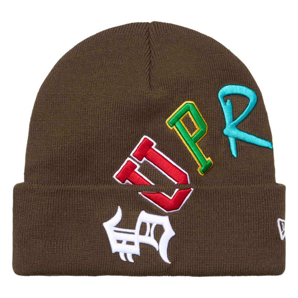 Supreme New Era Arc brown beanie, front view