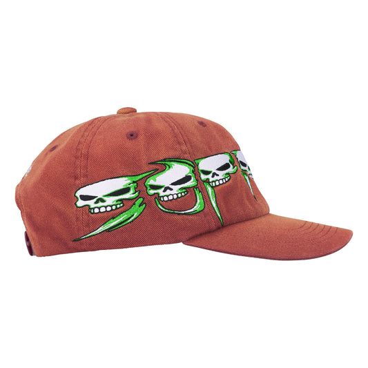 Supreme Skulls Spellout rust 6-panel cap, side view