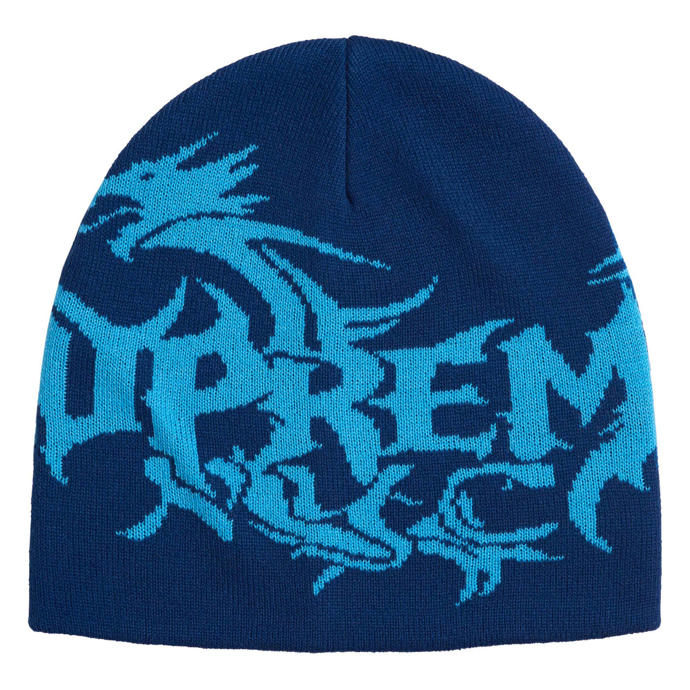 Supreme Dragon navy beanie, front view