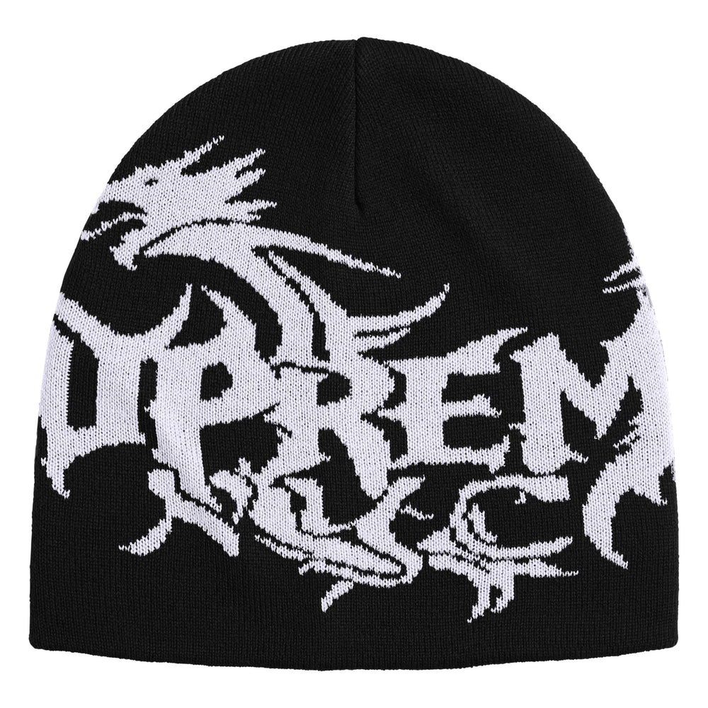 Supreme Dragon black beanie, front view