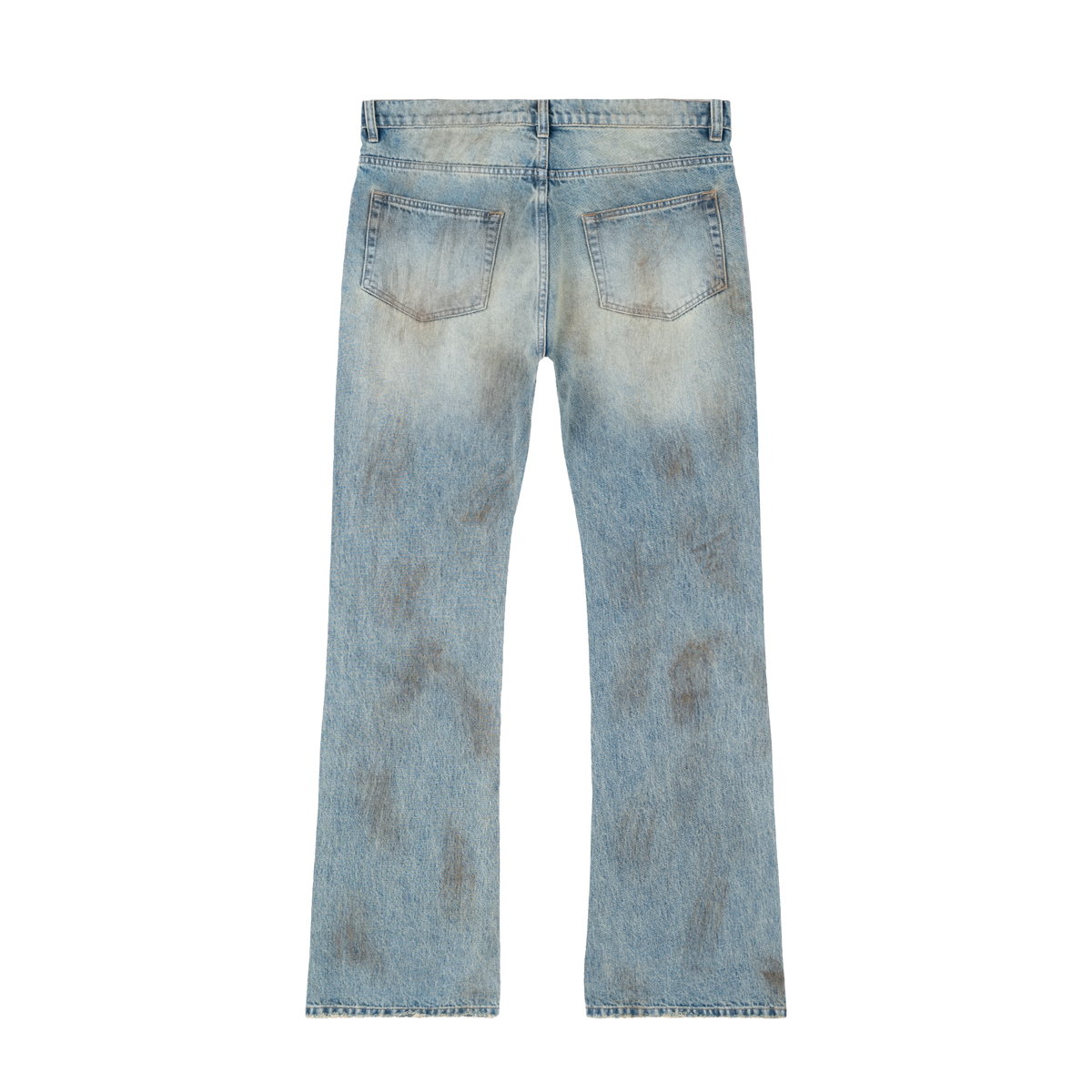 Bravest Studios Urchin Dirty Wash Flare Denim pants, flat back