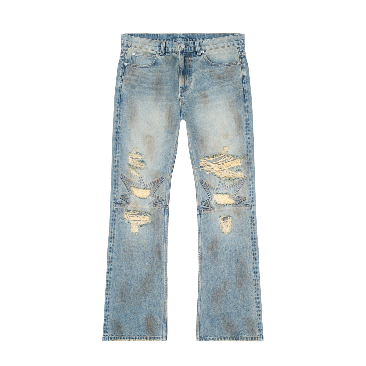 Bravest Studios Urchin Dirty Wash Flare Denim pants, flat front