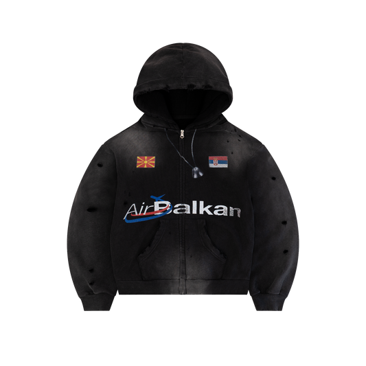 Bravest Studios Balkan vintage black zip up hoodie, front view