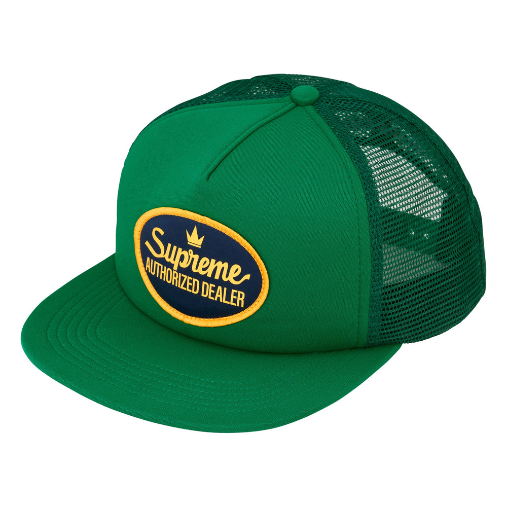 Supreme Authorized Mesh Back green 5-panel cap, front view