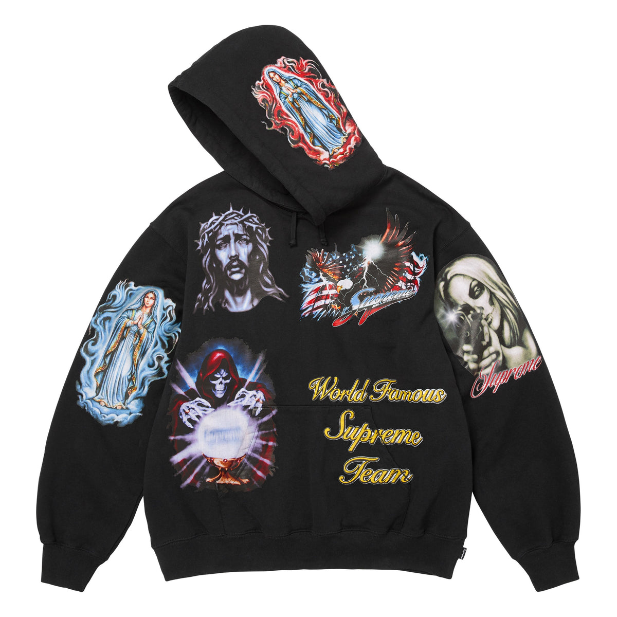 Supreme Stickers black hoodie, side view