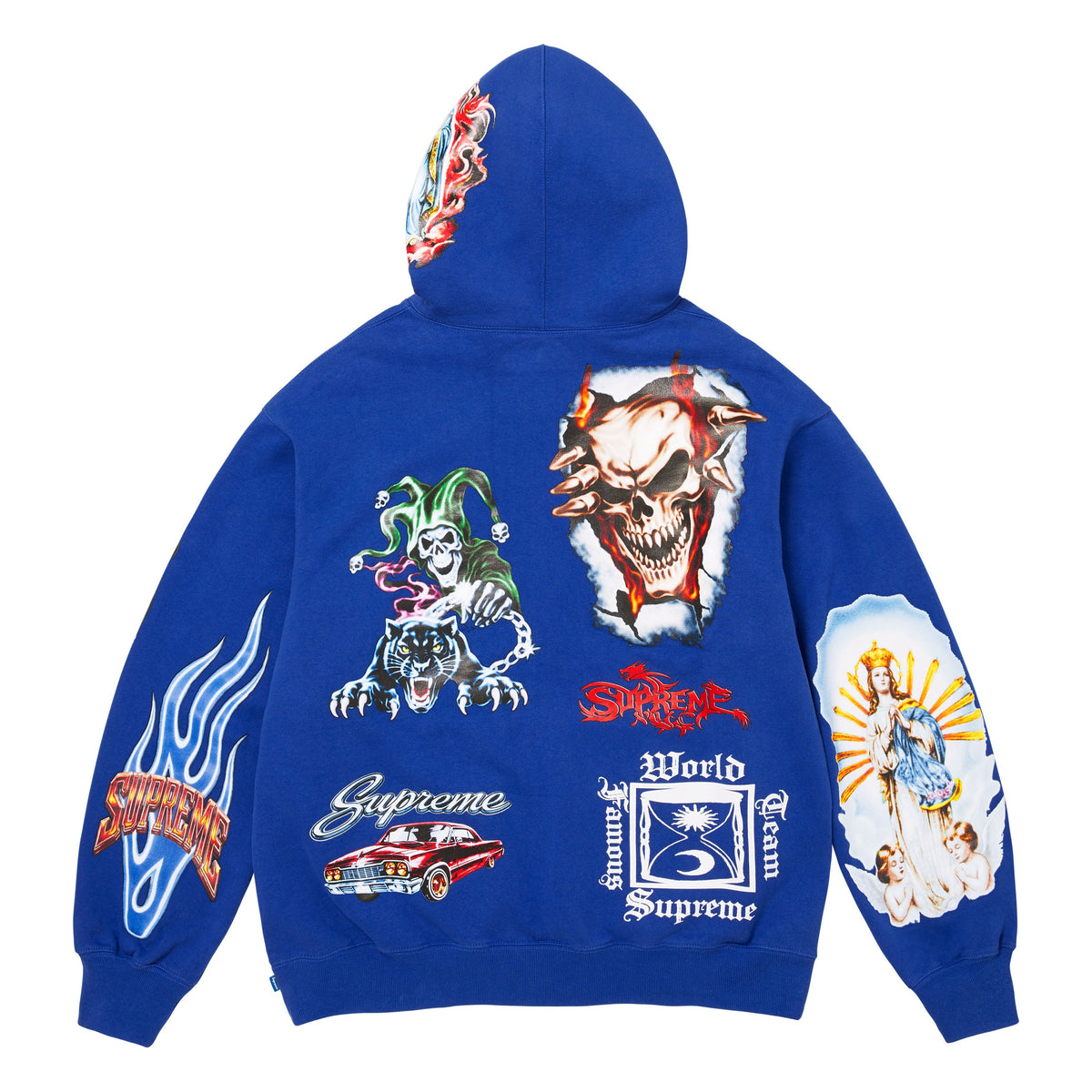 Supreme Stickers royal hoodie, back view