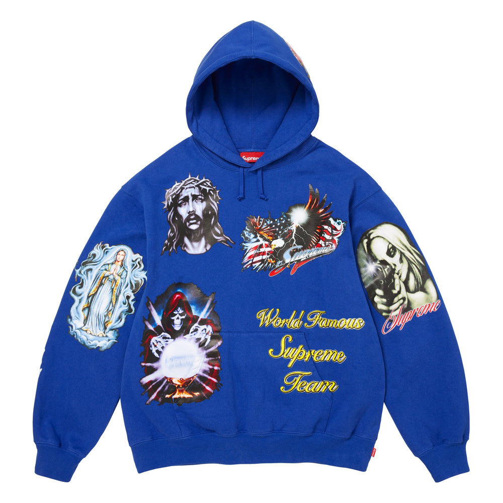 Supreme Stickers royal hoodie, front view