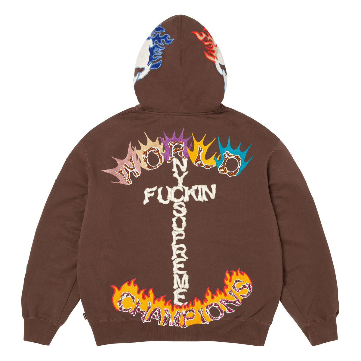 Supreme Fuck You brown zip up hoodie, back view