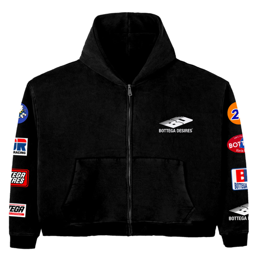Bottega Desires Patches Black Zip Up Hoodie