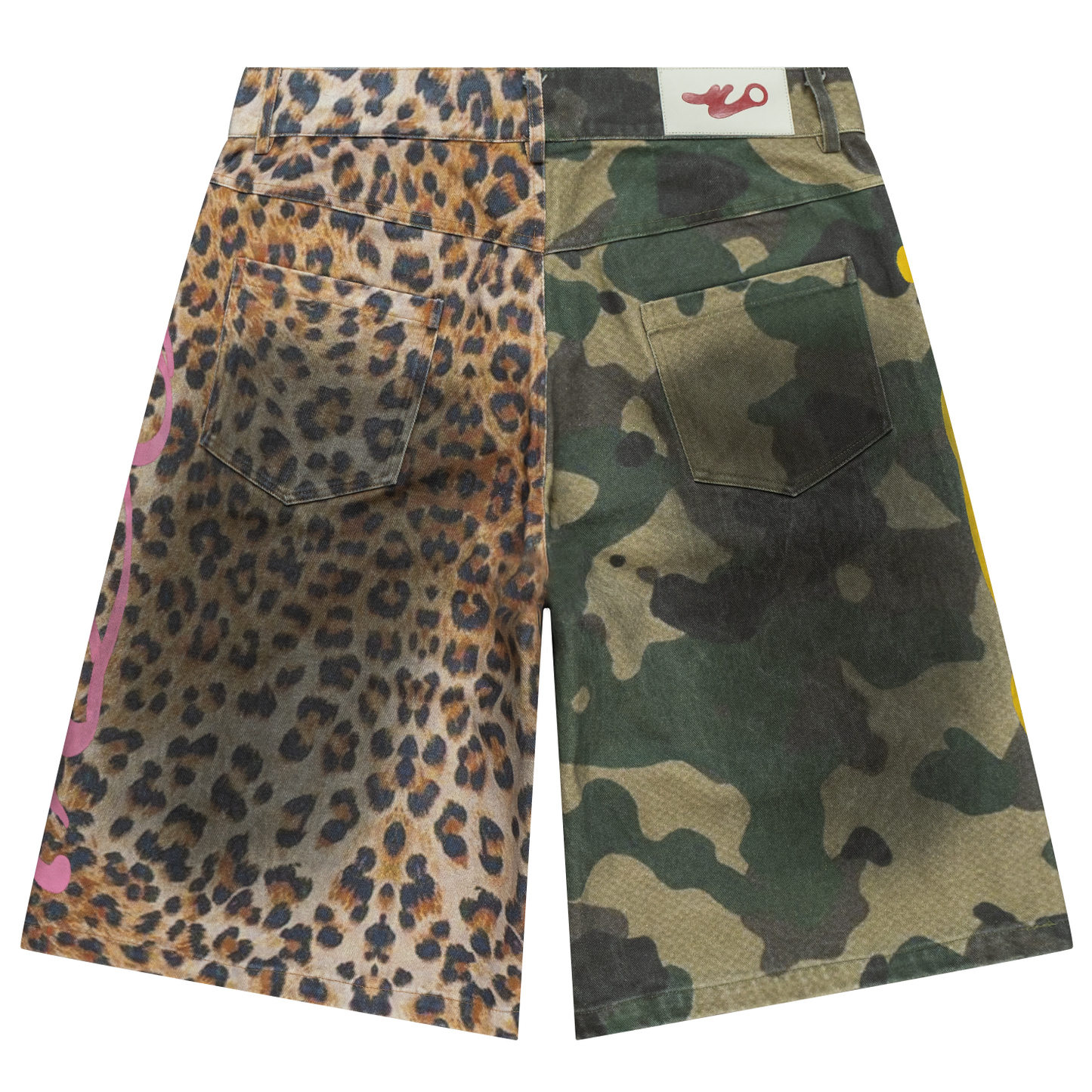 OTW Half and Half Cheetah/Camo Denim Shorts
