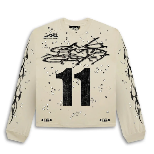 Hellstar Moto Cross Long Sleeve Off White Shirt