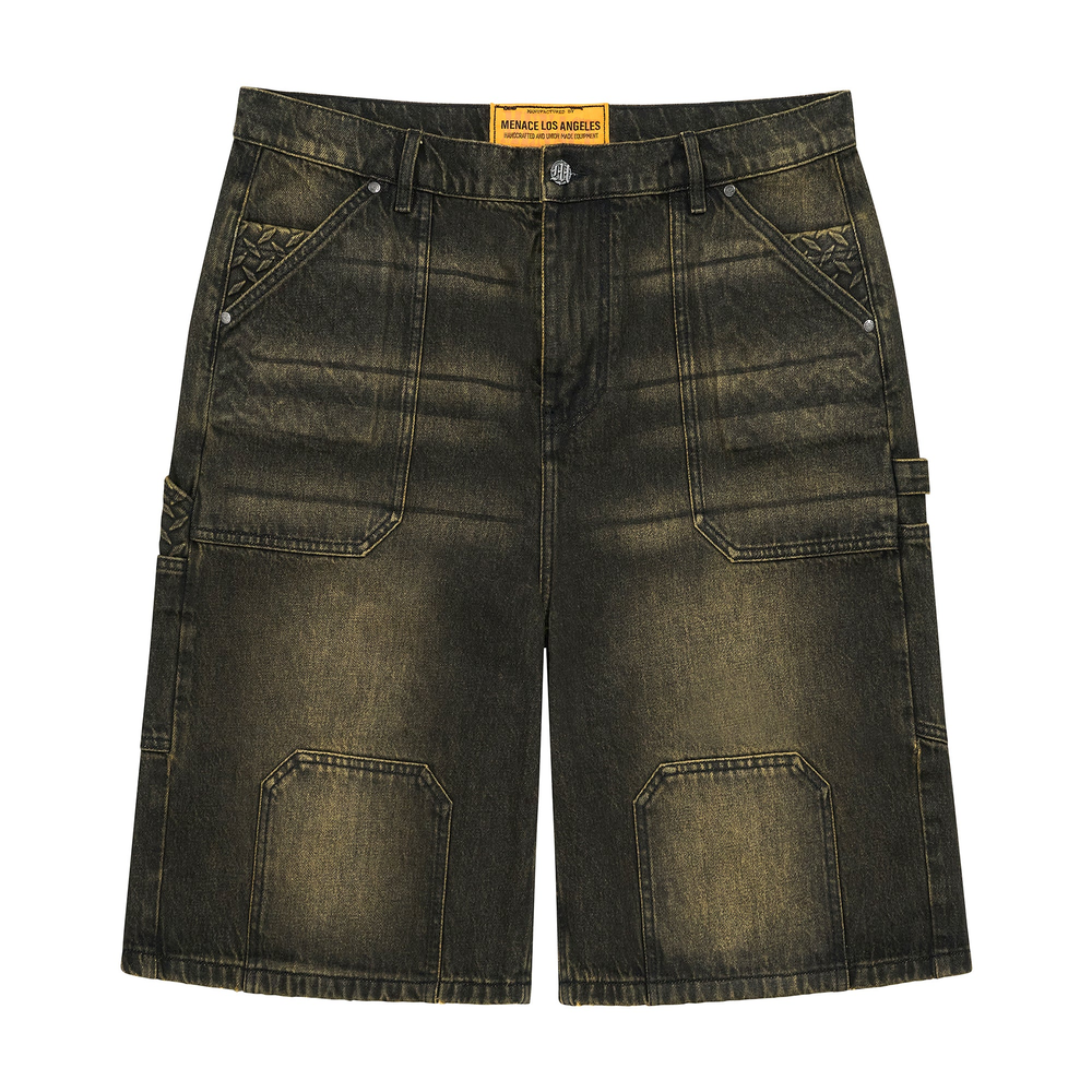 Menace Steel Embossed Rusty Black Denim Carpenter Shorts