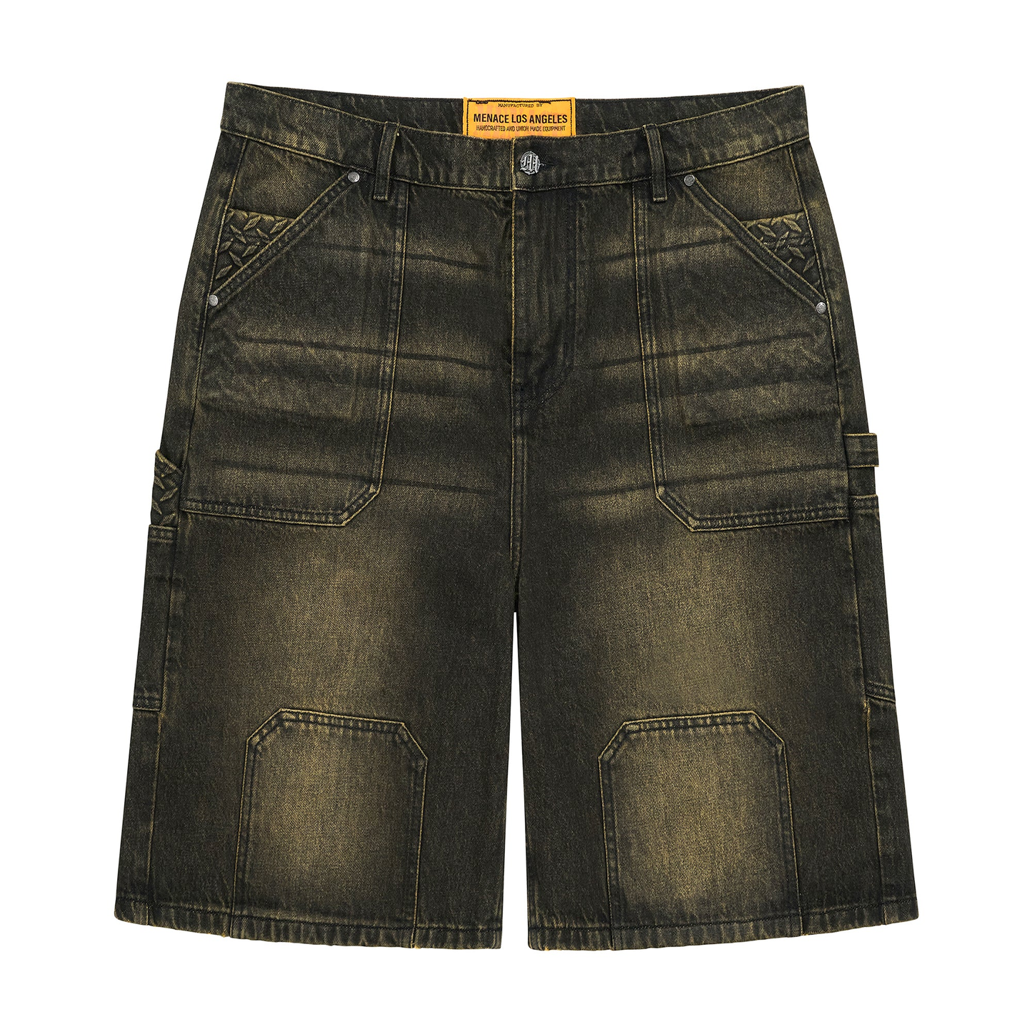 Menace Steel Embossed Rusty Black Denim Carpenter Shorts