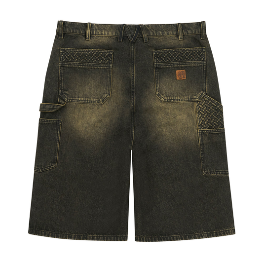 Menace Steel Embossed Rusty Black Denim Carpenter Shorts