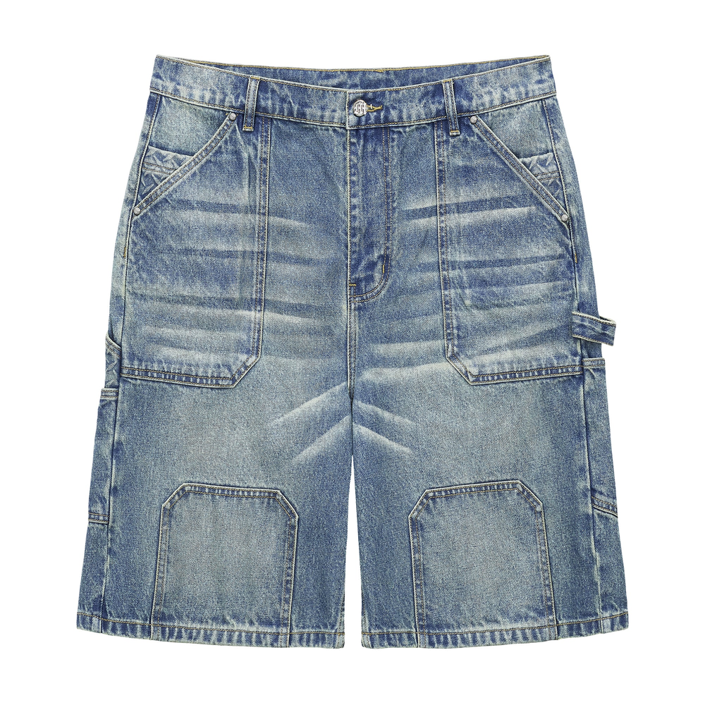 Menace Steel Embossed Stonewashed Denim Carpenter Shorts
