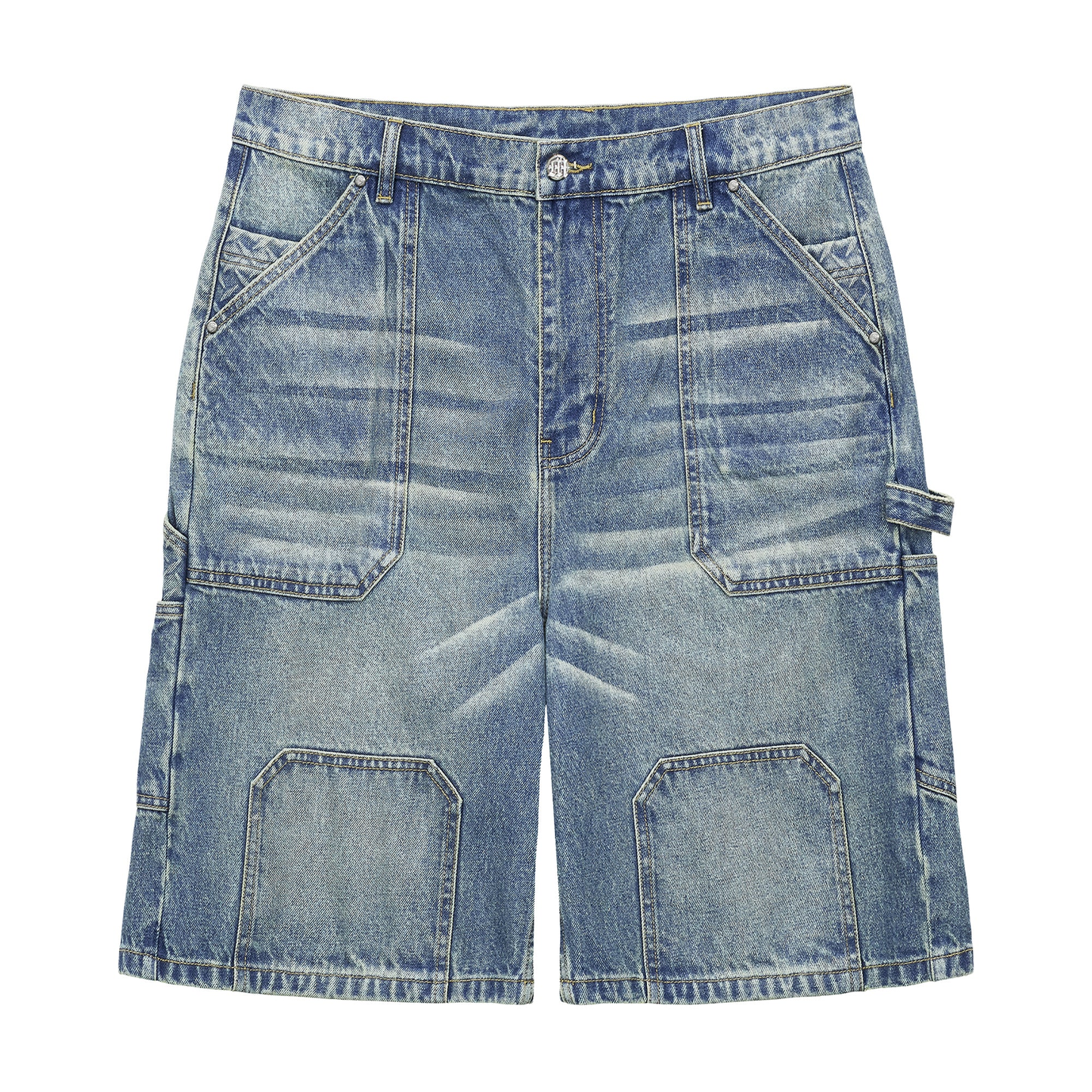 Menace Steel Embossed Stonewashed Denim Carpenter Shorts