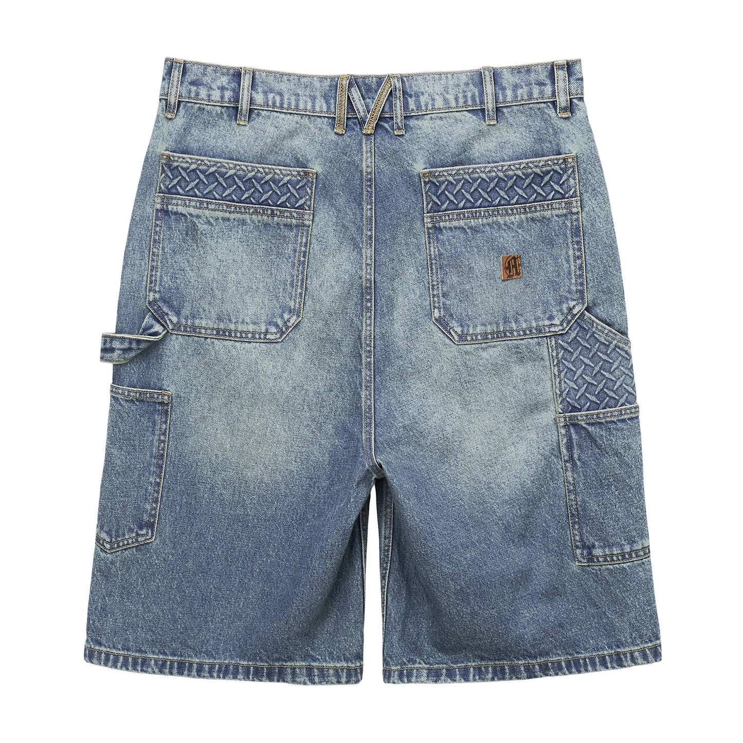 Menace Steel Embossed Stonewashed Denim Carpenter Shorts