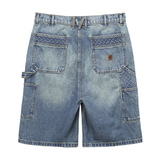 Menace Steel Embossed Stonewashed Denim Carpenter Shorts