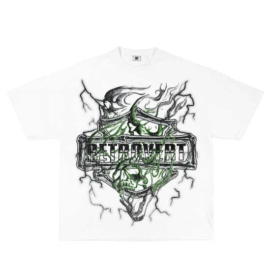 Retro Vert Green Skull White Tee