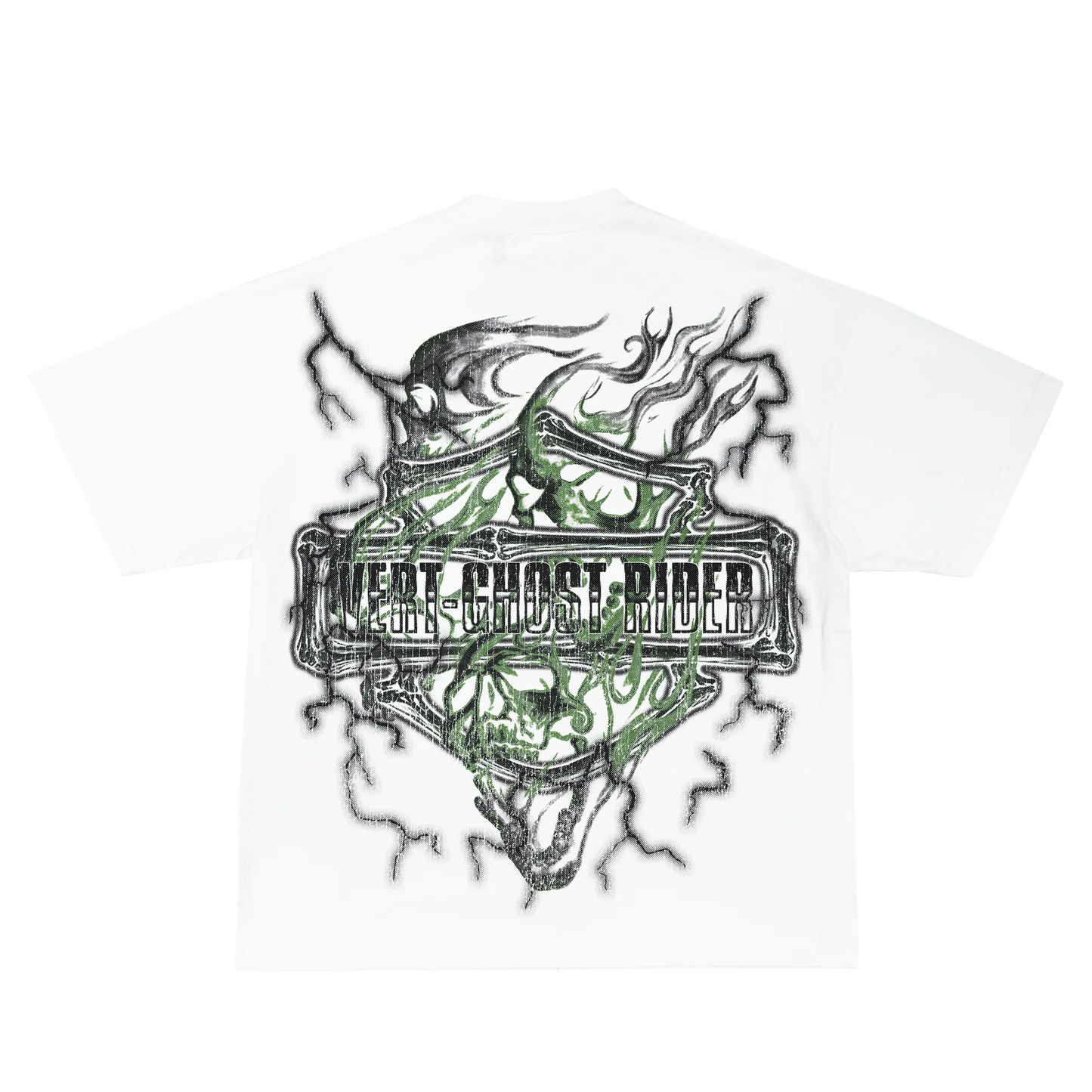 Retro Vert Green Skull White Tee