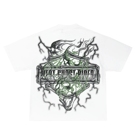 Retro Vert Green Skull White Tee