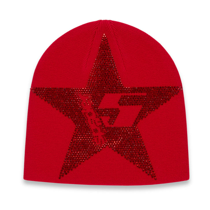 red SP5der beanie with rhinestones