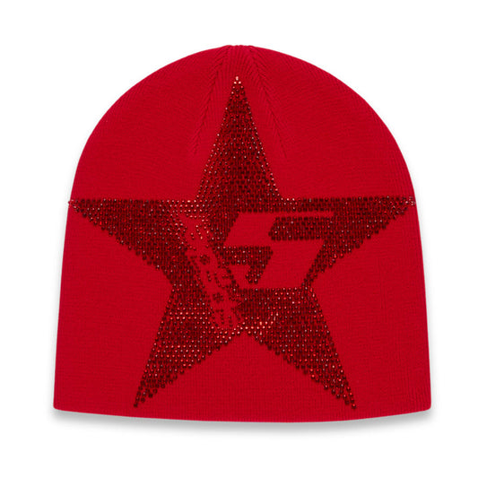 red SP5der beanie with rhinestones