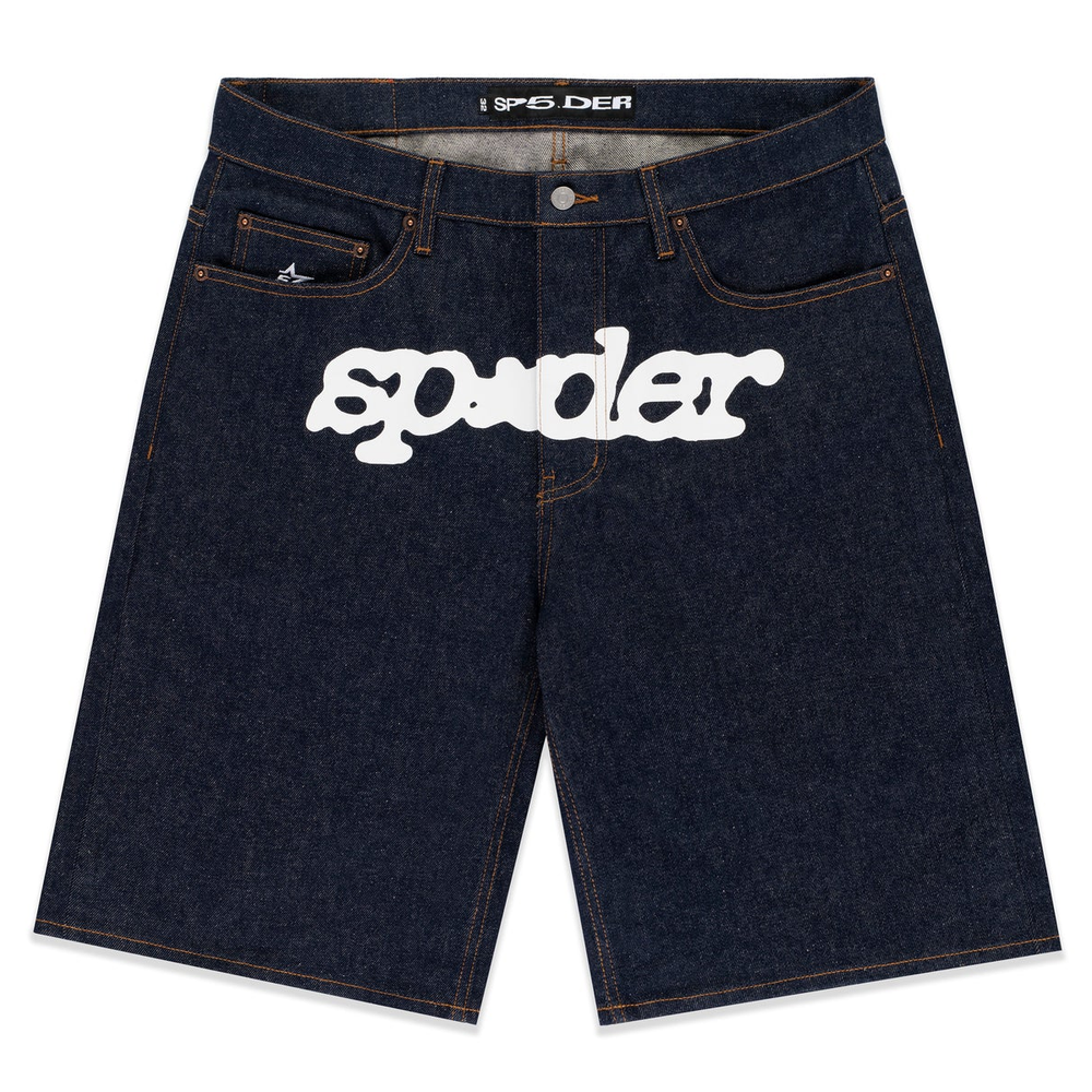 Sp5der V3 Logo Indigo Denim Shorts