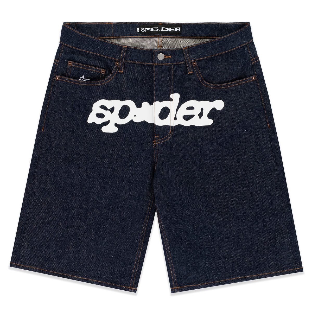 Sp5der V3 Logo Indigo Denim Shorts