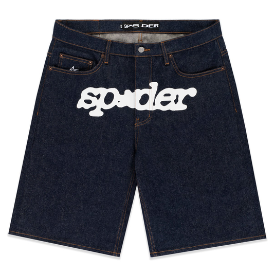 Sp5der V3 Logo Indigo Denim Shorts
