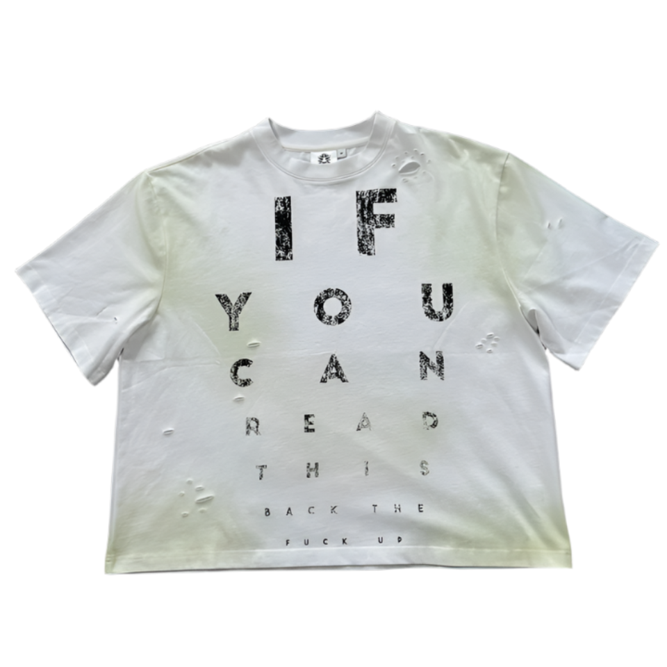 Stamped 20/20 Distressed White Tee